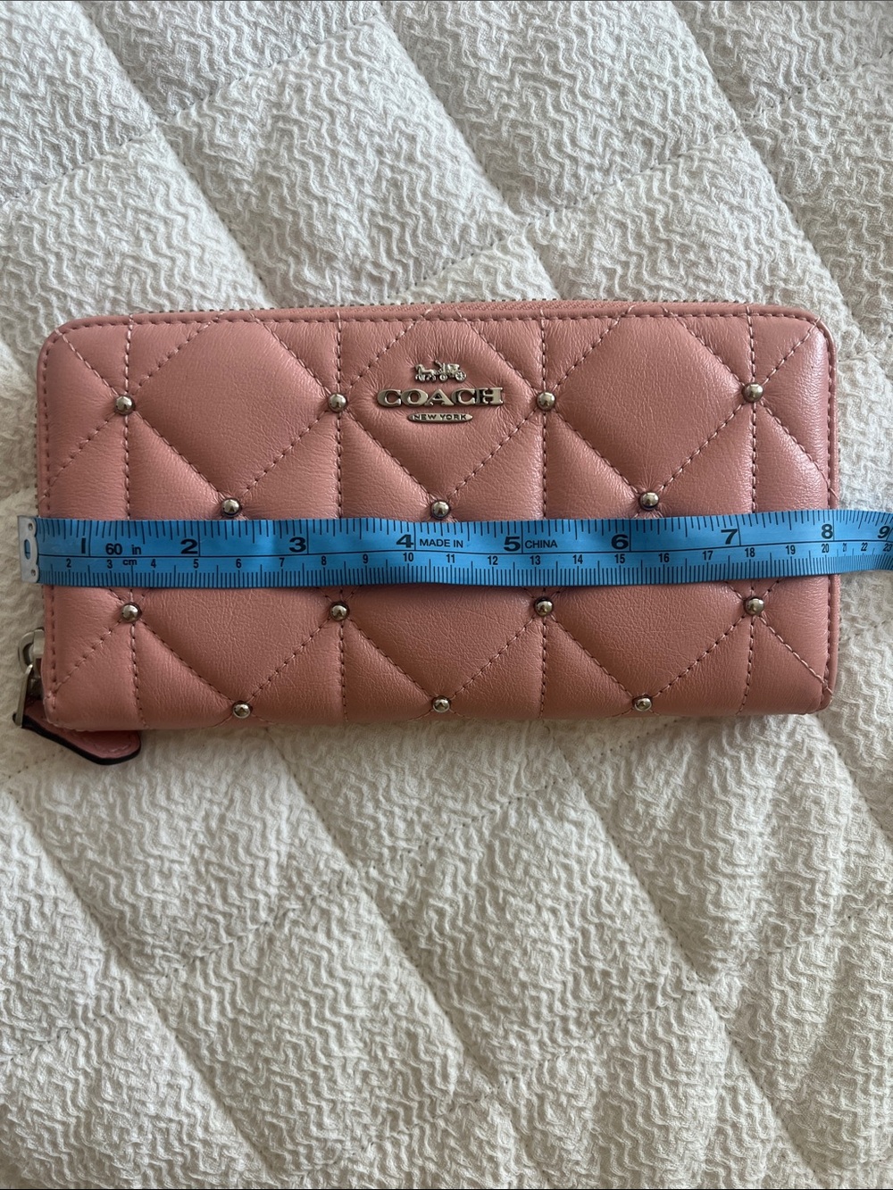 Coach Quilted Studded Zip Around Wallet in Pink - Picture 9 of 10